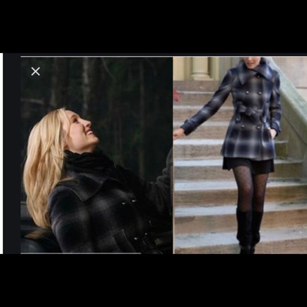 Miss Sixty black gray plaid double breasted coat M